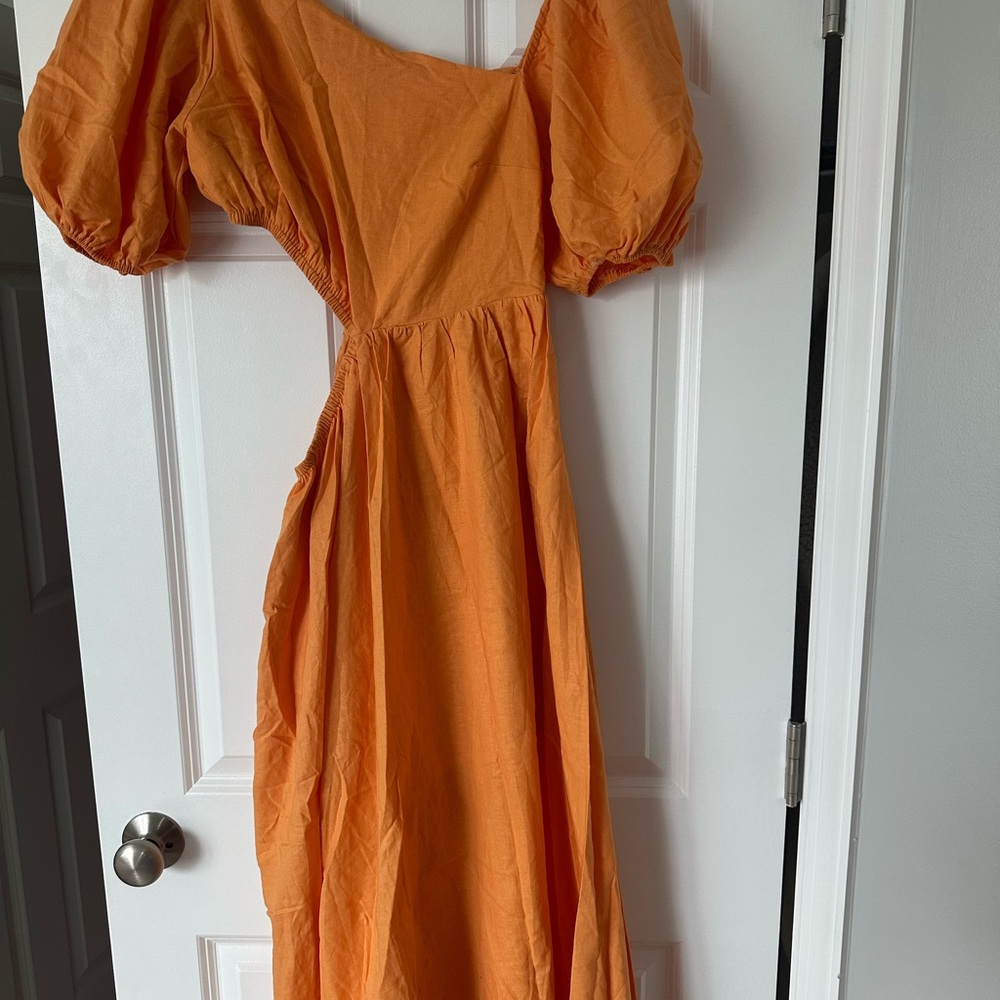 Petal & Pup Orange Puff Sleeve Kenzy Midi Dress